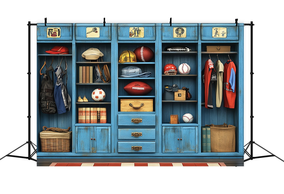 Sports Theme Backdrop Vintage Blue Sports Gear Backdrop CSH4-365