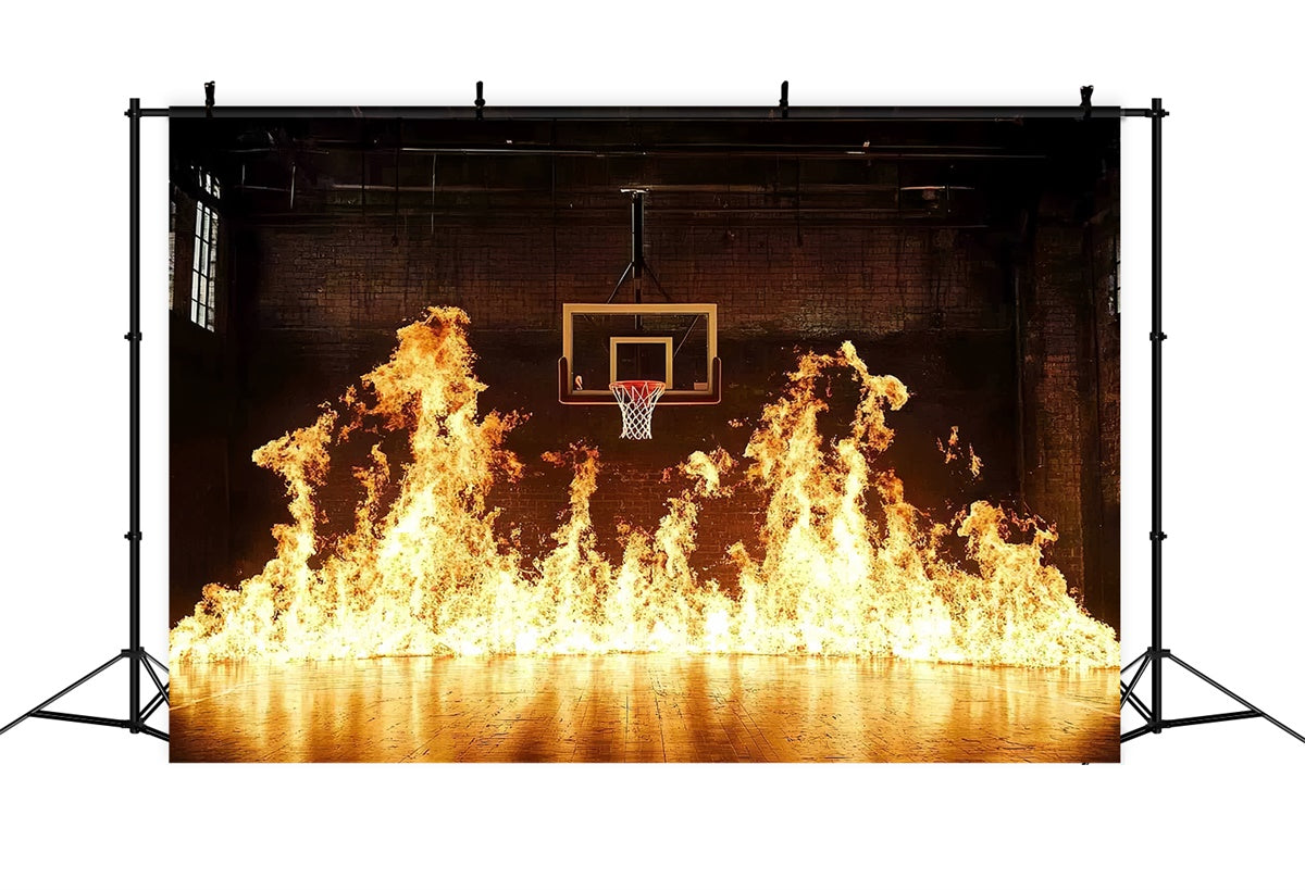 Basketball Court Backdrop Flaming Hoop Intense Arena Backdrop CSH4-387