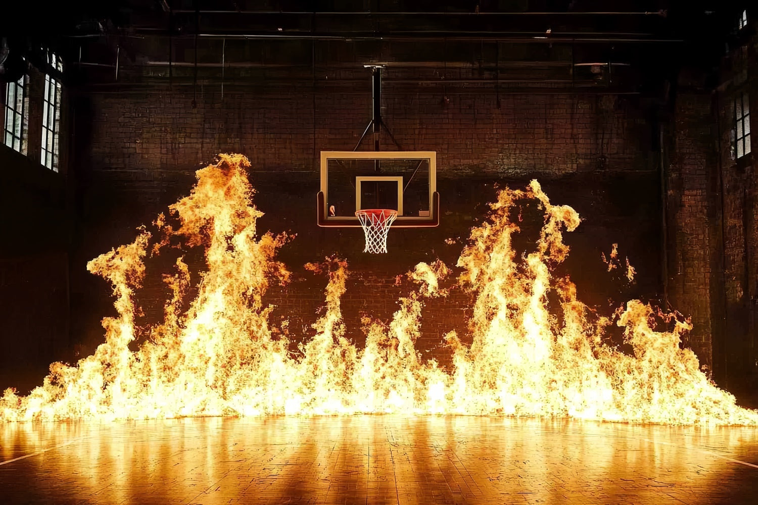Basketball Court Backdrop Flaming Hoop Intense Arena Backdrop CSH4-387