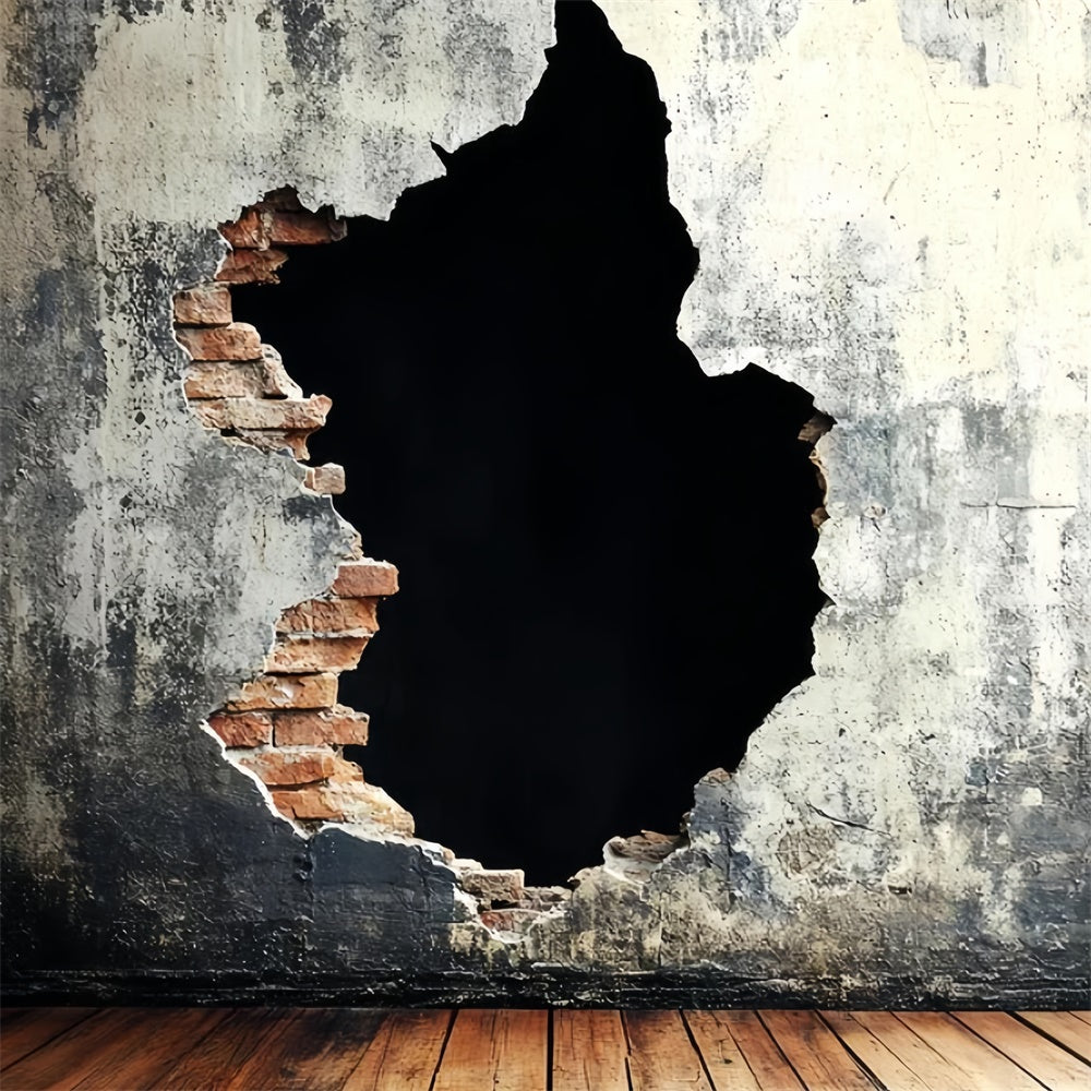 Vintage Photography Backdrops Concrete Wall Brick Hole Backdrop CSH4-395