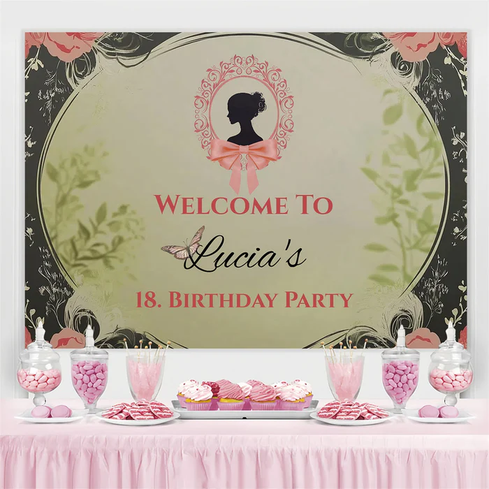 Personalized 18th Birthday Backdrop Romantic Floral Frame 18th Backdrop CSH4-42
