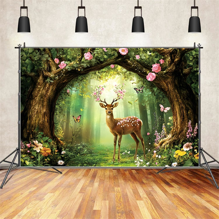 Lawn Fawn Forest Backdrop Deer Blossoms Butterflies Backdrop CSH4-82