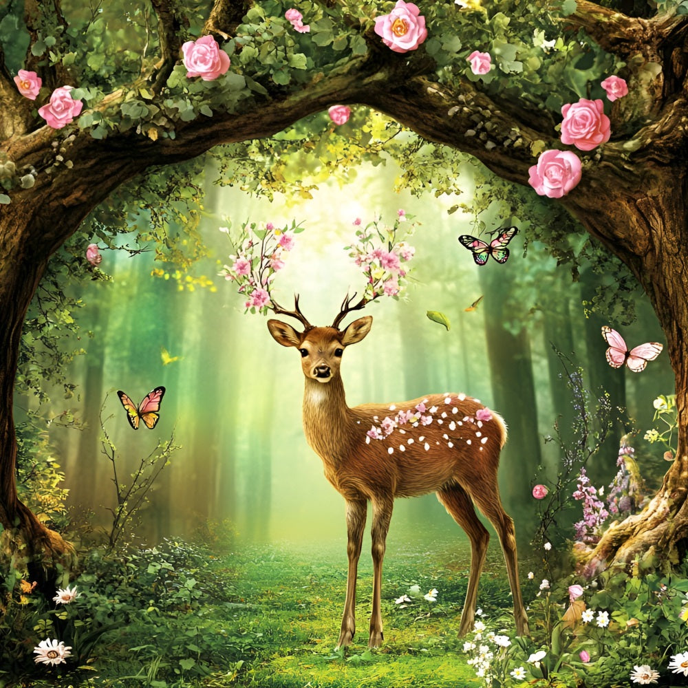 Lawn Fawn Forest Backdrop Deer Blossoms Butterflies Backdrop CSH4-82