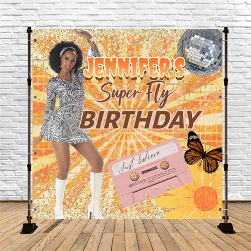 Personalized Birthday Backdrops Funky Sequins Birthday 70s Backdrop CSH5-1
