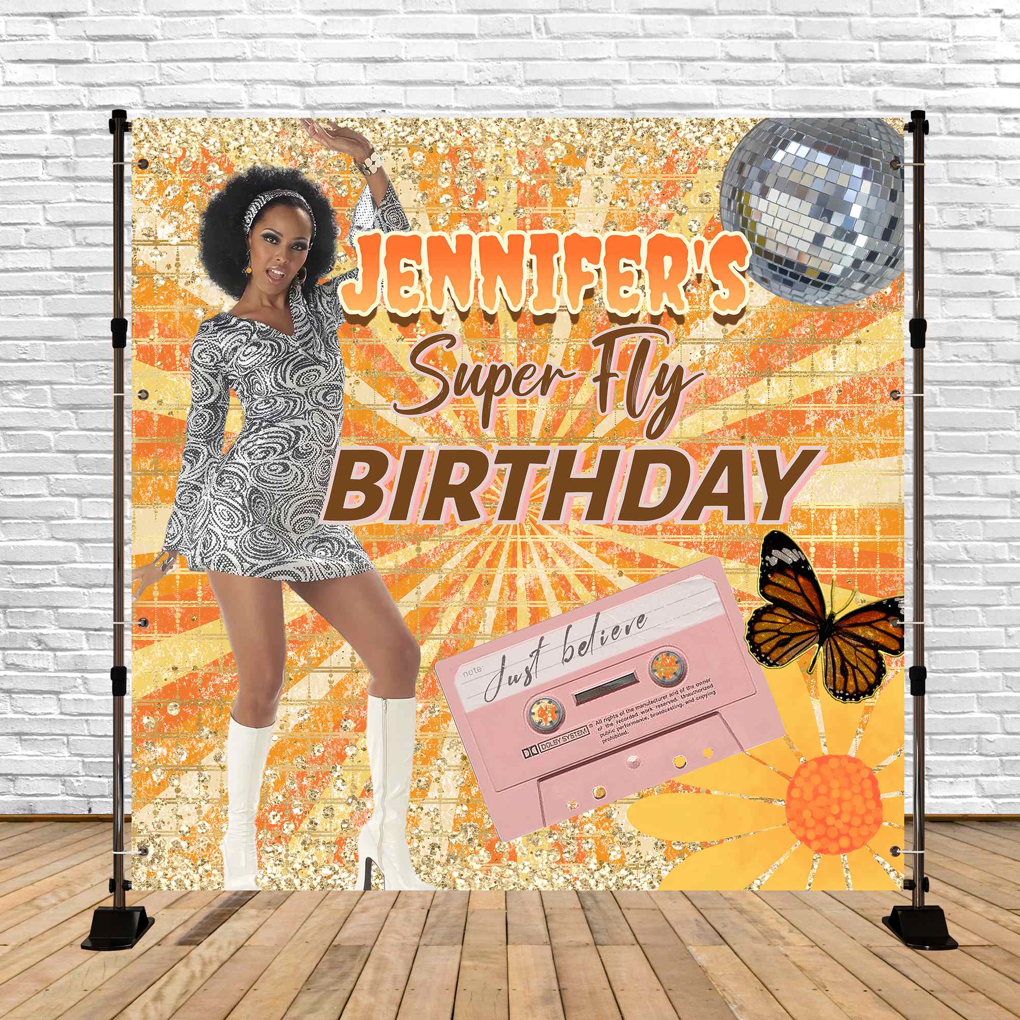 Personalized Birthday Backdrops Funky Sequins Birthday 70s Backdrop CSH5-1