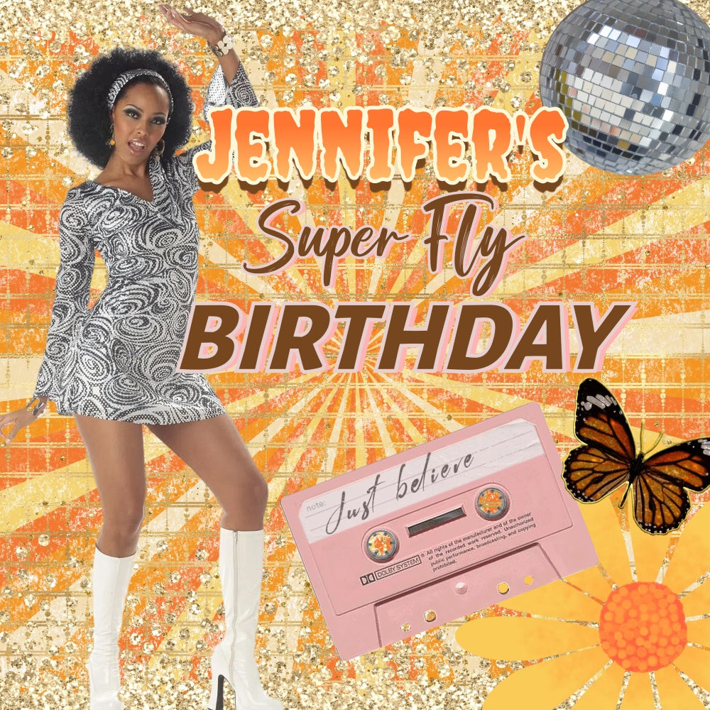 Personalized Birthday Backdrops Funky Sequins Birthday 70s Backdrop CSH5-1