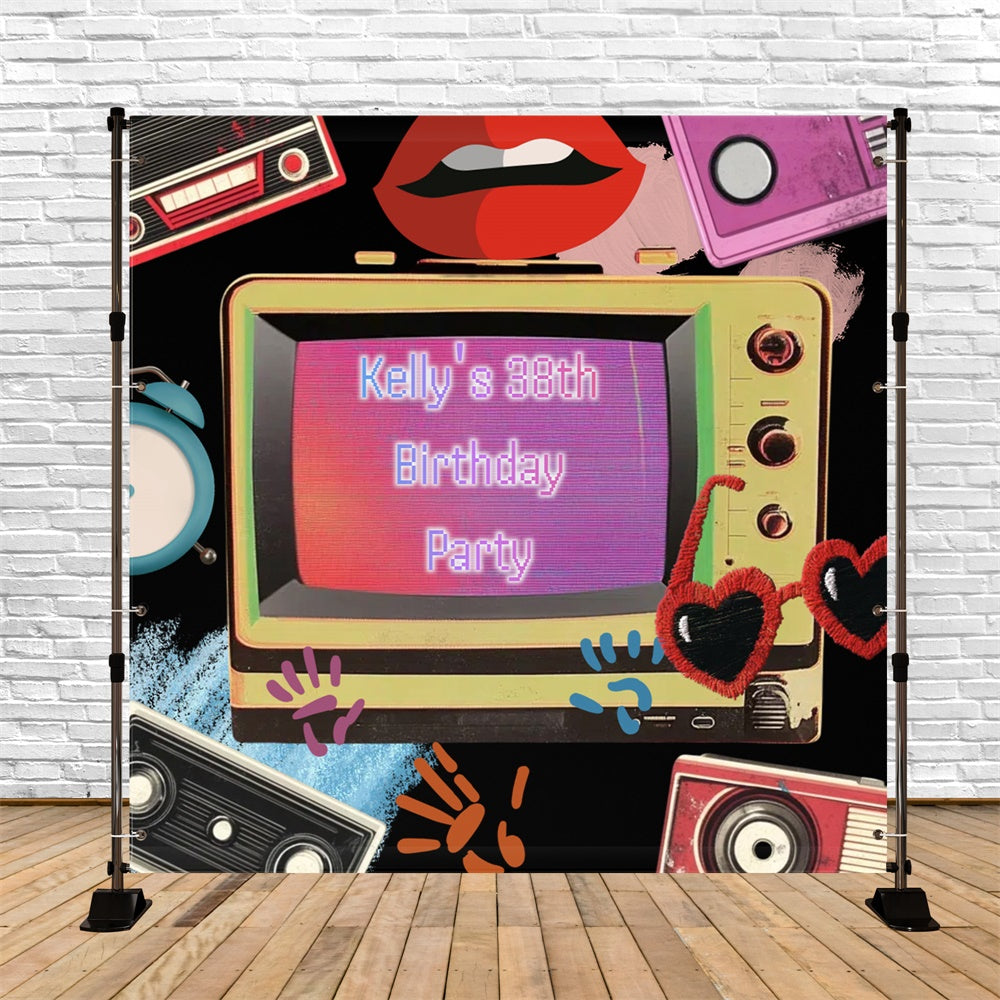 Custom Birthday Backdrops Vintage Broadcast Birthday Bash 80s Backdrop CSH5-10