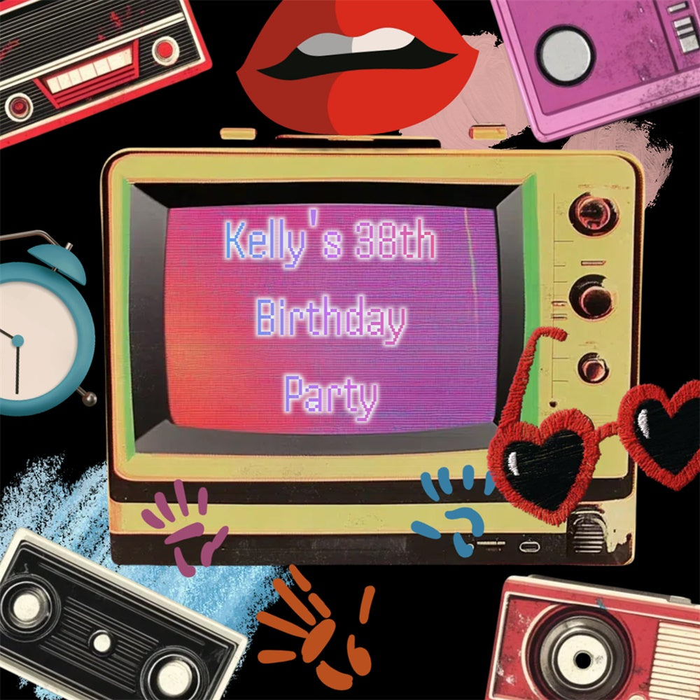 Custom Birthday Backdrops Vintage Broadcast Birthday Bash 80s Backdrop CSH5-10