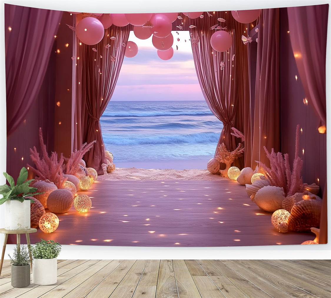 Summer Backdrops Pink Balloon Shell Ocean Backdrop CSH5-103