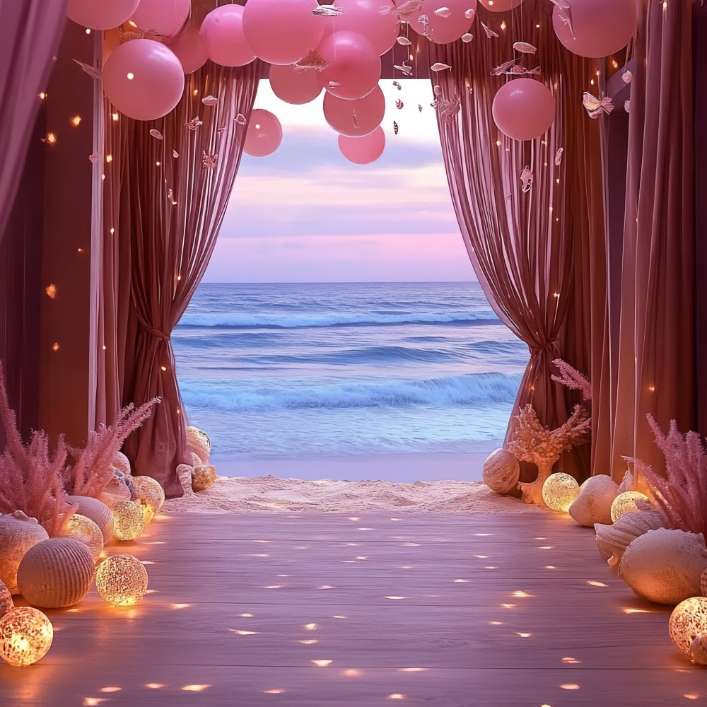 Summer Backdrops Pink Balloon Shell Ocean Backdrop CSH5-103