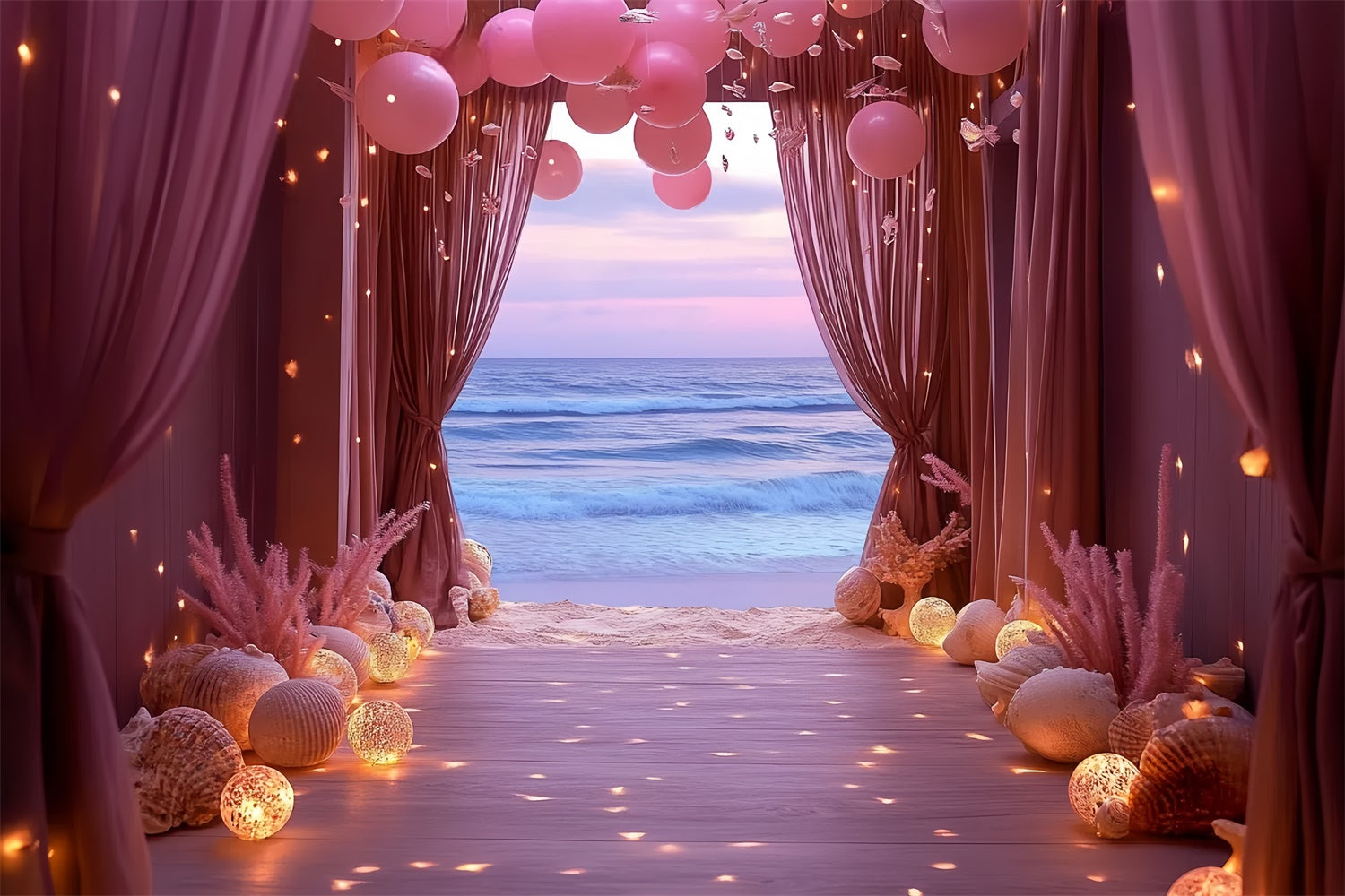 Summer Backdrops Pink Balloon Shell Ocean Backdrop CSH5-103
