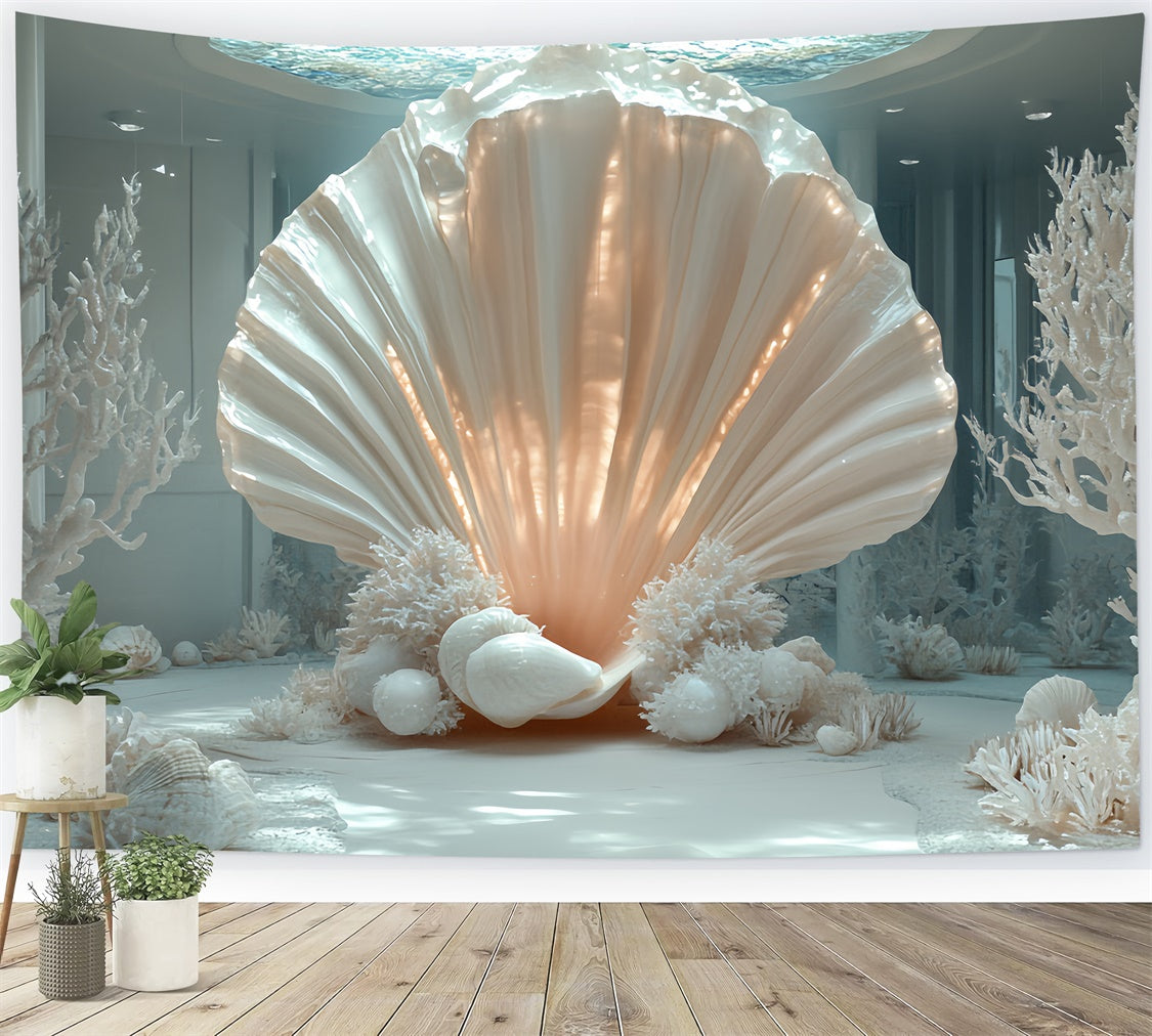 Summer Backdrops Ivory Shell Dreams Coral Backdrop CSH5-107
