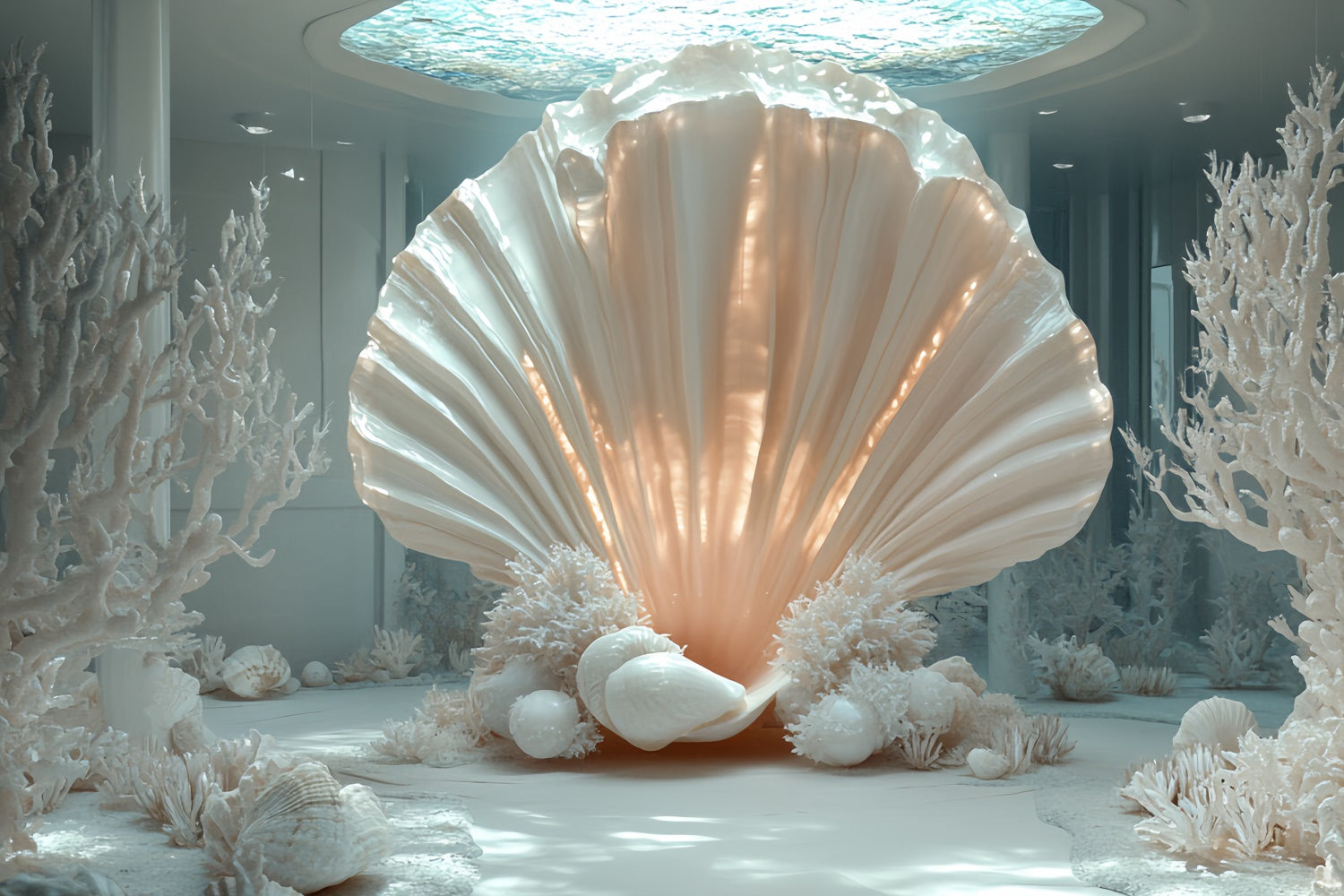 Summer Backdrops Ivory Shell Dreams Coral Backdrop CSH5-107