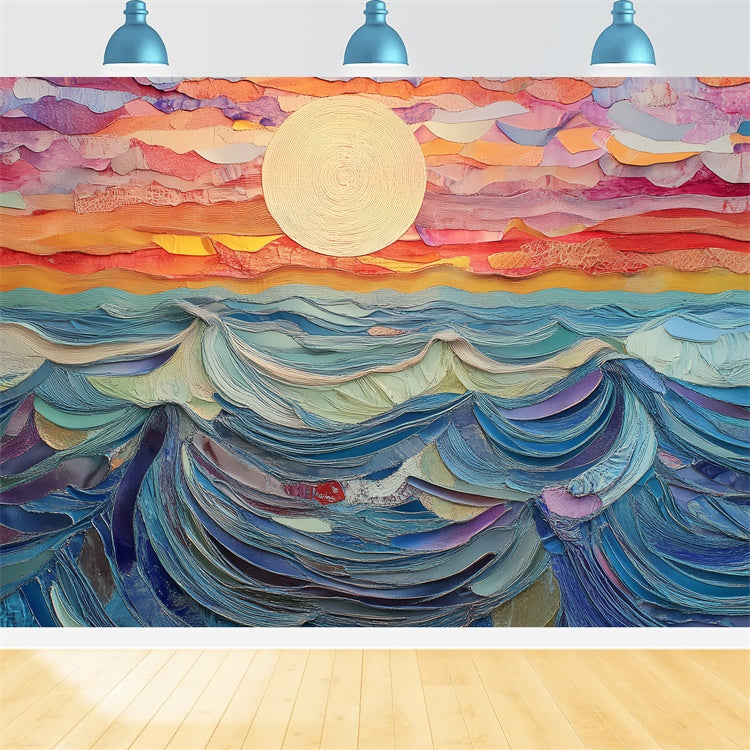 Summer Backdrop Sunset Rainbow Waves Paint Backdrop CSH5-117