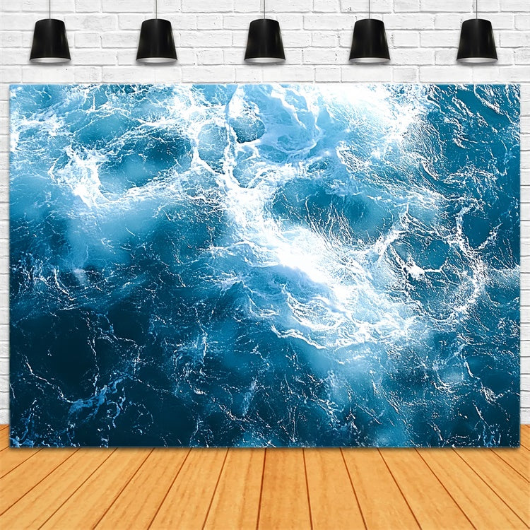 Summer Photo Backdrop Turbulent Sea Foam Blue Backdrop CSH5-118