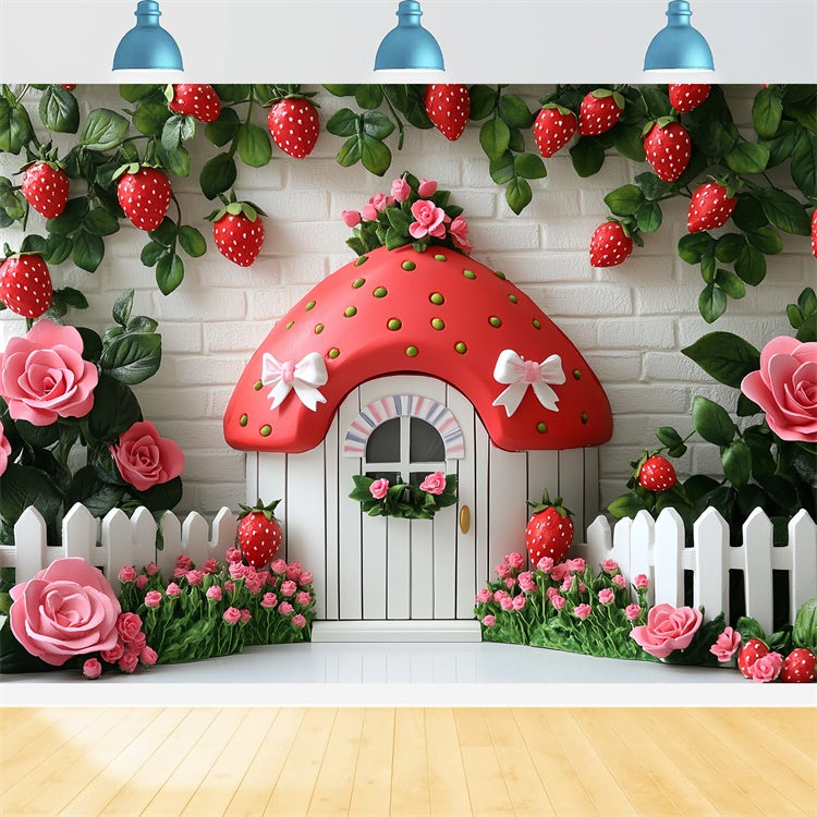 Strawberry Backdrop Cute Strawberry Cottage Summer Backdrop CSH5-121