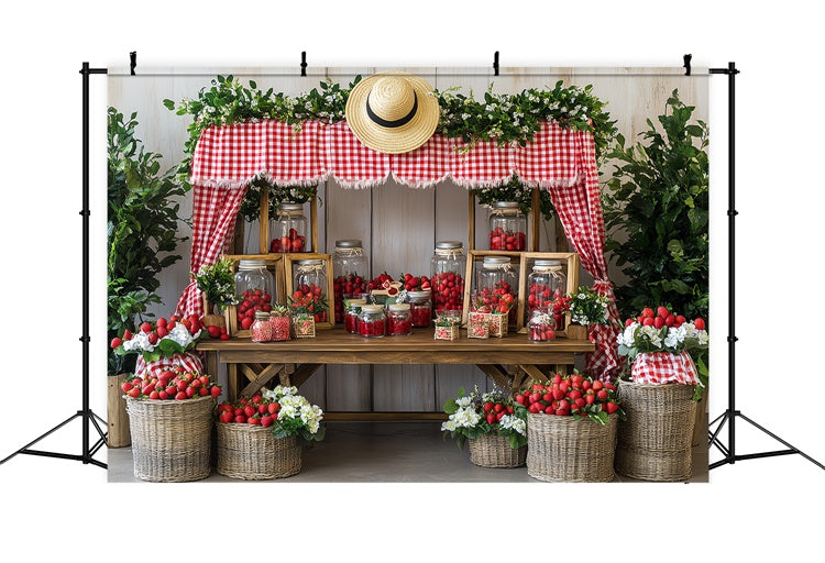 Strawberry Photo Backdrop Strawberry Market Stand Summer Backdrop CSH5-130