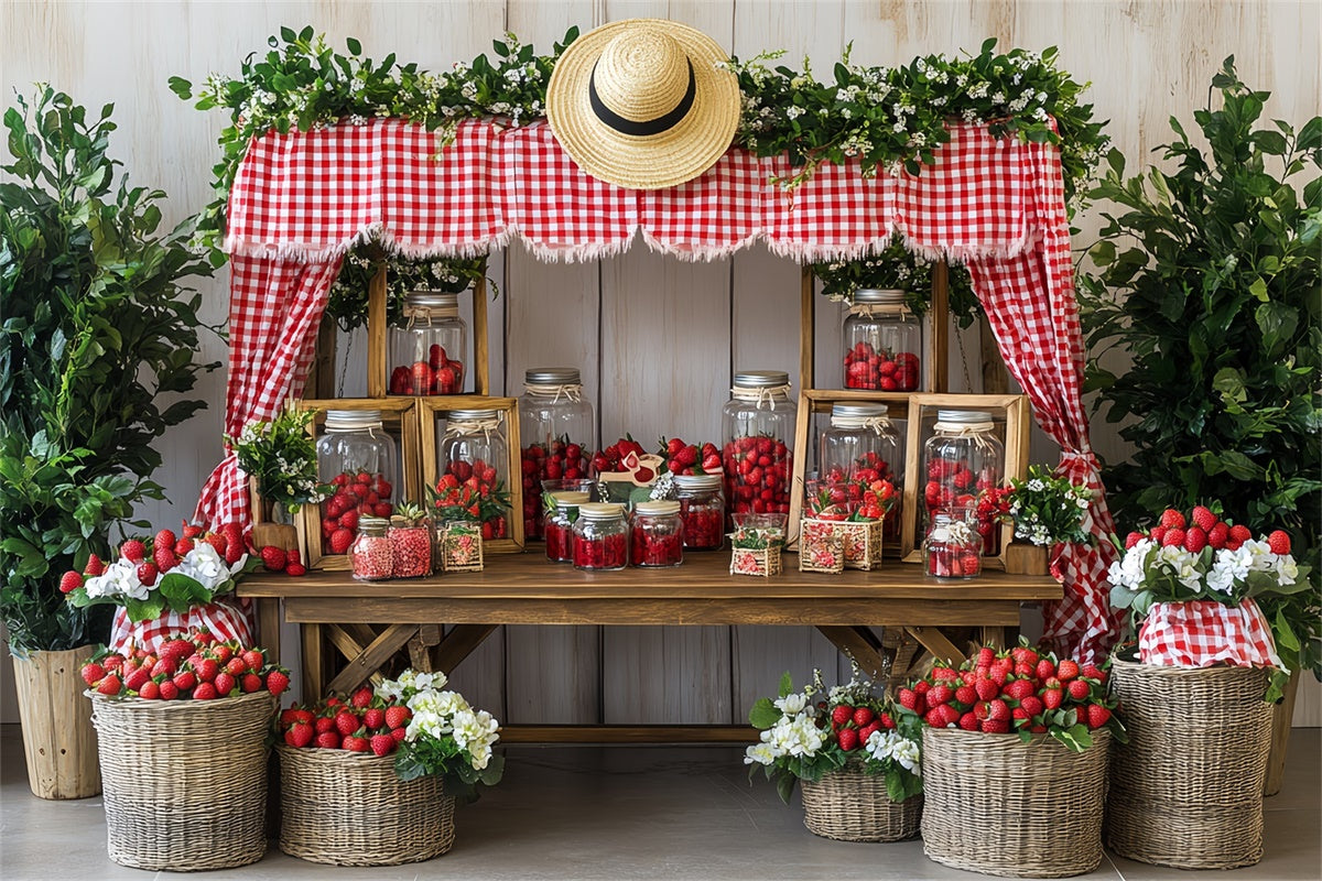 Strawberry Photo Backdrop Strawberry Market Stand Summer Backdrop CSH5-130