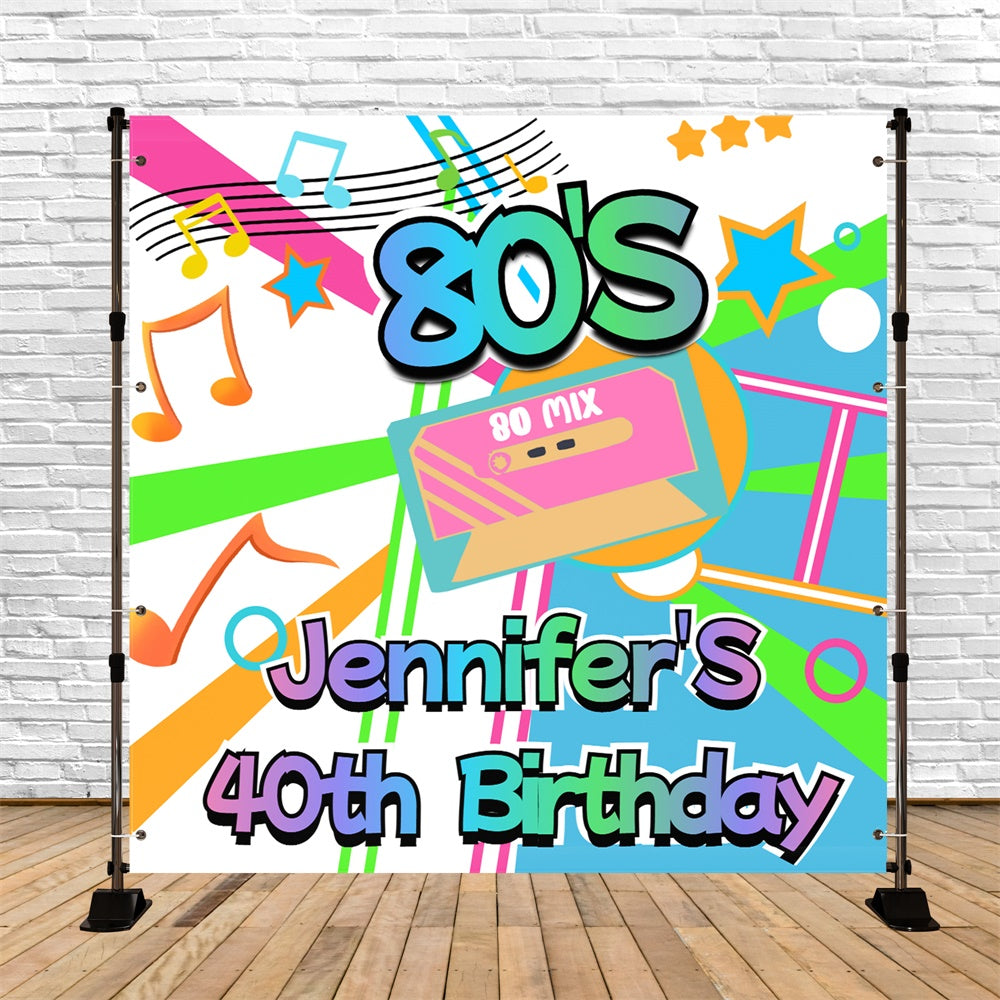 40th Birthday Backdrop Tape Music Note Custom 80s Photo Backdrop CSH5-