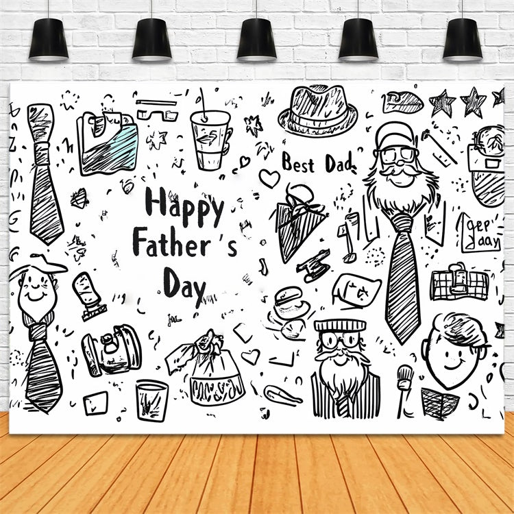 Backdrop Father's Day Cute Doodle Tie Hat Backdrop CSH5-16