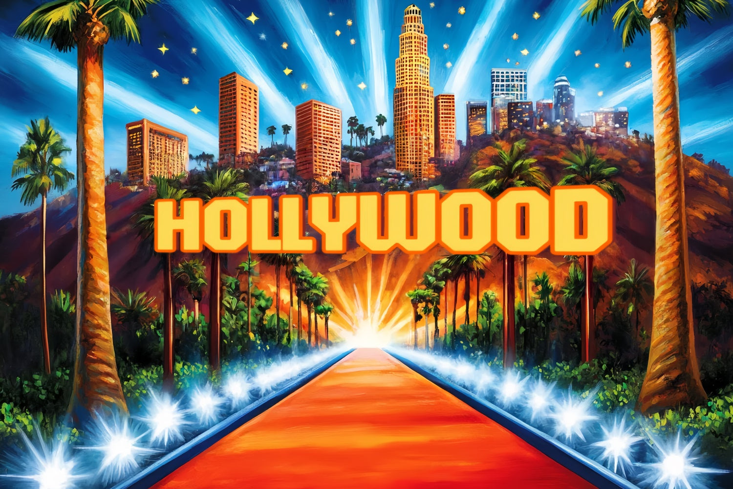 Hollywood Photo Backdrop City Lights Red Carpet Backdrop CSH5-164