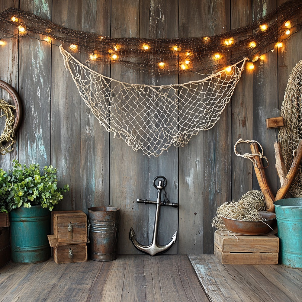 Fathers Day Backdrop Wooden Wall Fishing Gear Backdrop CSH5-17