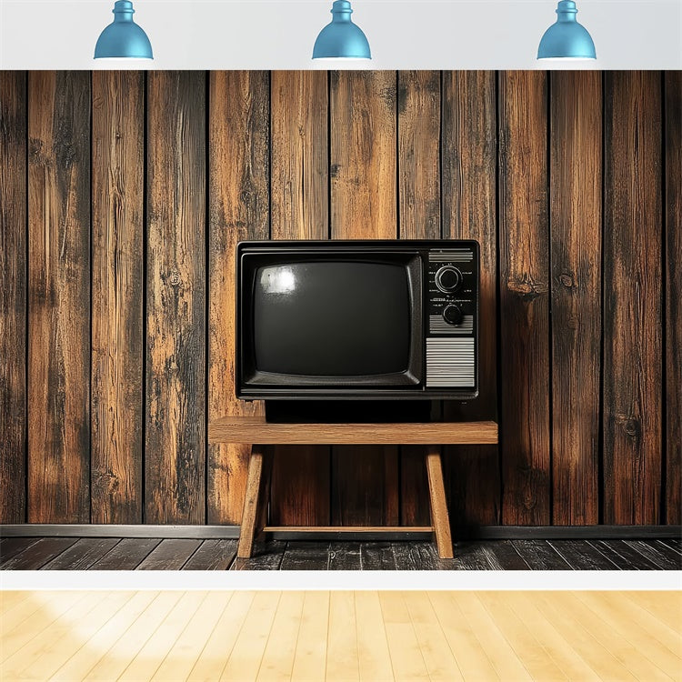 70s Backdrop Wooden Wall Television Vintage Backdrop CSH5-177