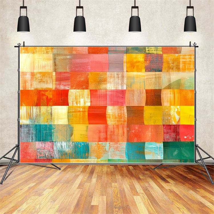 70s Photo Backdrop Vibrant Paint Grid Retro Backdrop CSH5-180