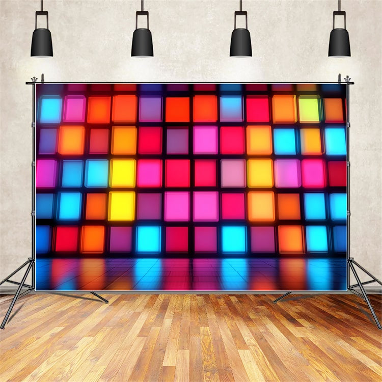 80s Photo Backdrop Vintage Neon Block Wall Backdrop CSH5-188
