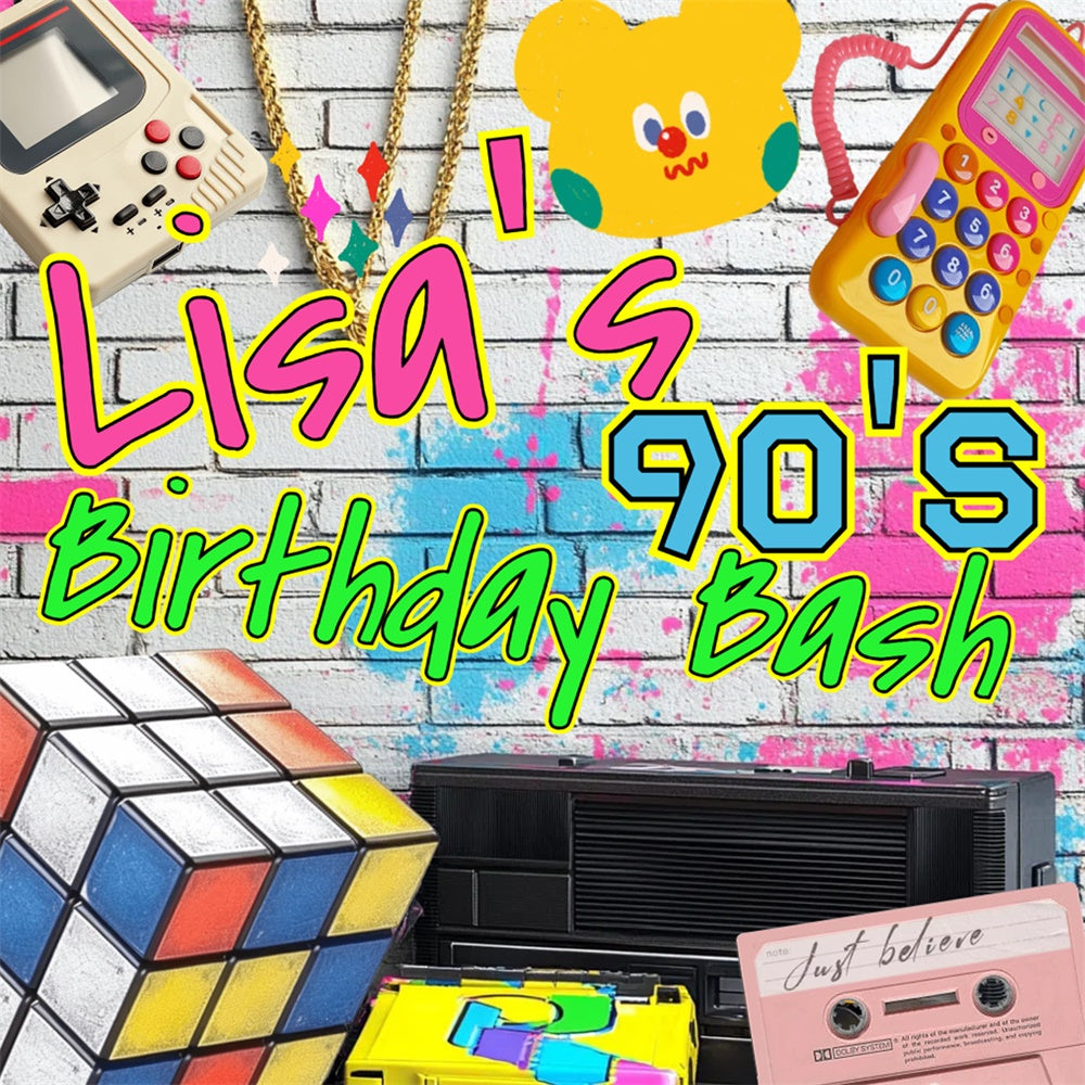 Personalized Birthday Backdrops Neon Brick Wall Vintage 90s Backdrop CSH5-19