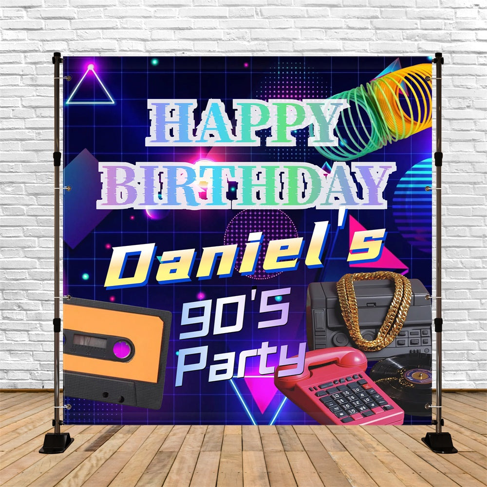 Custom Birthday Backdrops Geometric Glow Cassette Party 90s Photo Backdrop CSH5-20