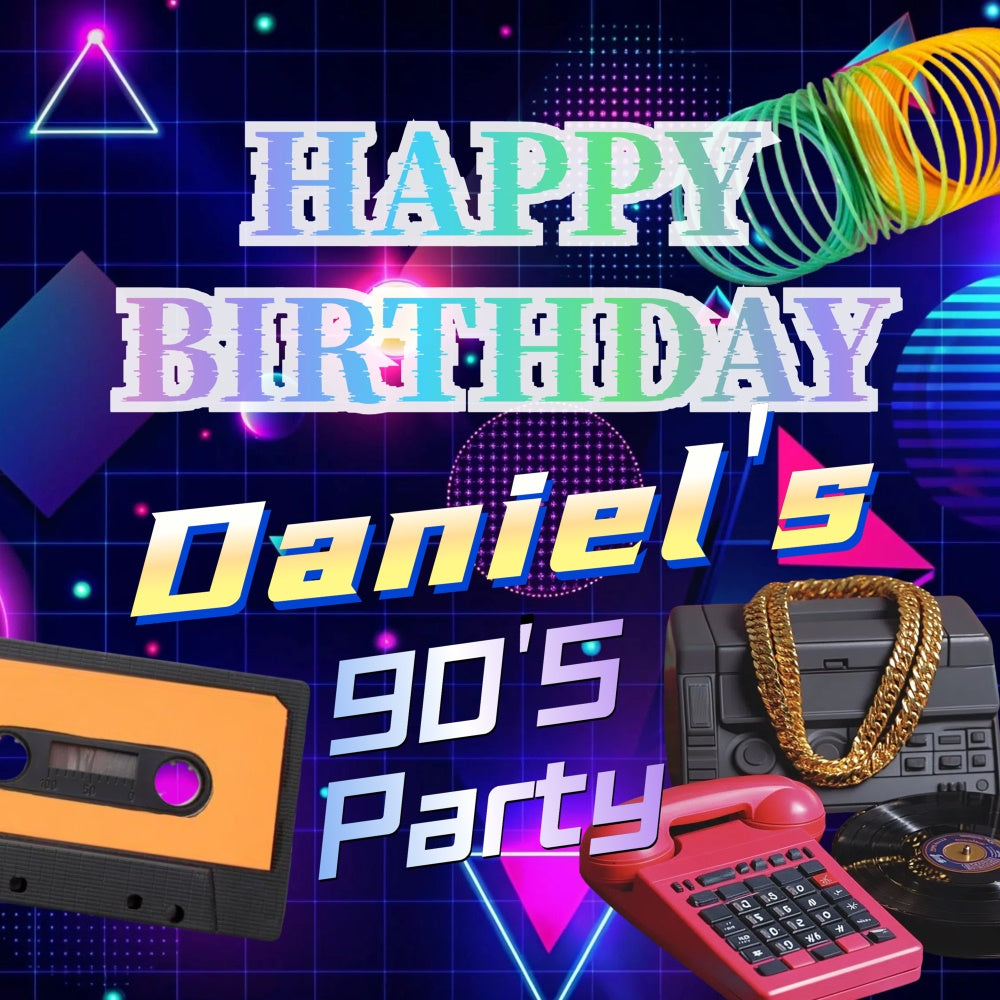 Custom Birthday Backdrops Geometric Glow Cassette Party 90s Photo Backdrop CSH5-20