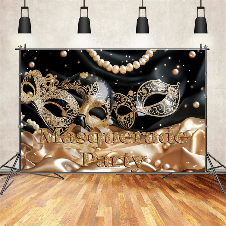 Masquerade Party Ideas Luxury Golden Mask Pearl Backdrop CSH5-208