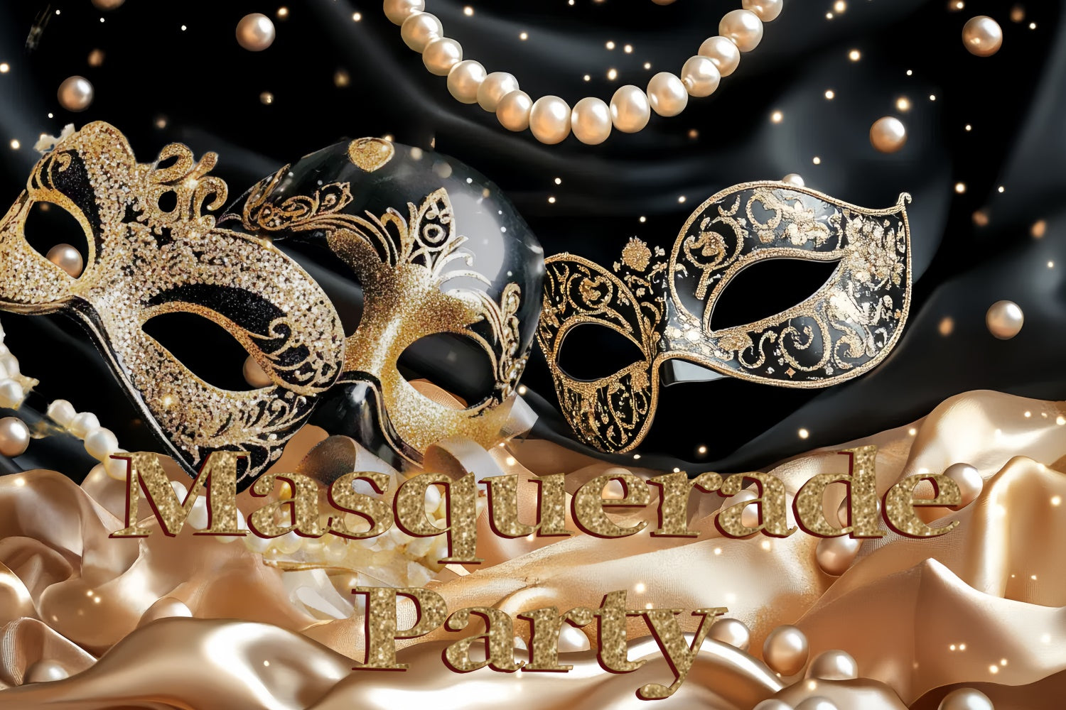 Masquerade Party Ideas Luxury Golden Mask Pearl Backdrop CSH5-208
