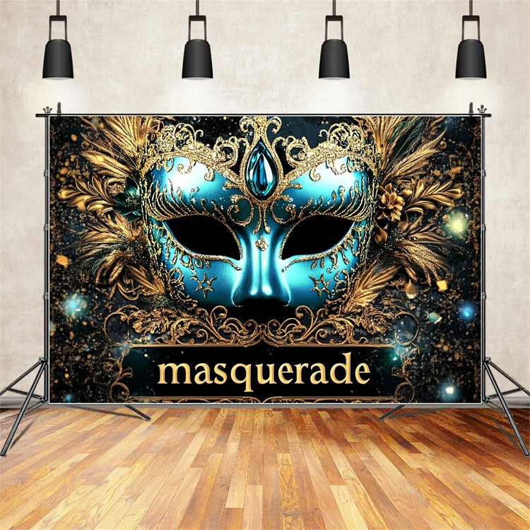 Masquerade Ball Photo Backdrop Glorious Blue Mask Backdrop CSH5-209