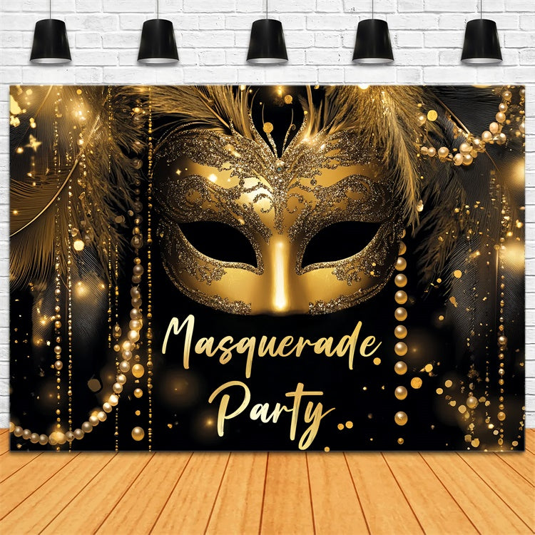 Masquerade Party Ideas Glitter Pearl Gold Mask Backdrop CSH5-211