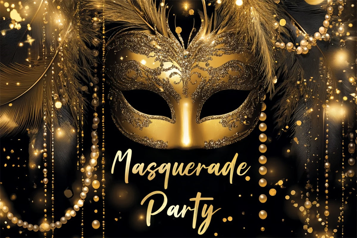 Masquerade Party Ideas Glitter Pearl Gold Mask Backdrop CSH5-211