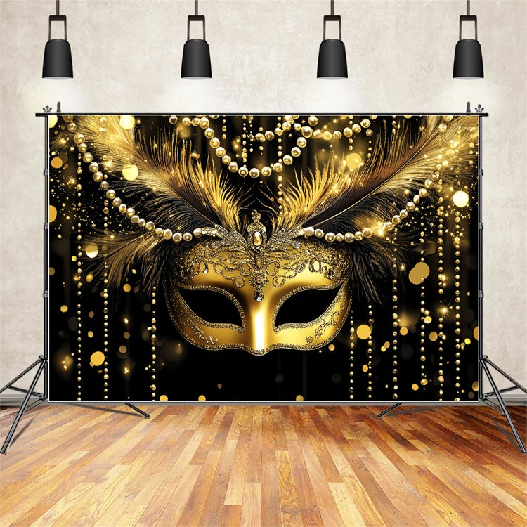 Masquerade Party Ideas Feather Mask Opulent Pearl Backdrop CSH5-213