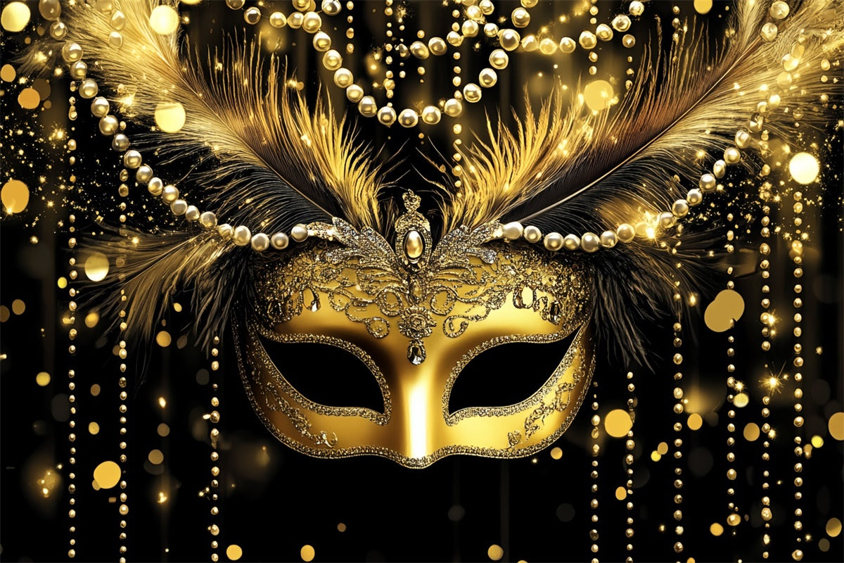 Masquerade Party Ideas Feather Mask Opulent Pearl Backdrop CSH5-213
