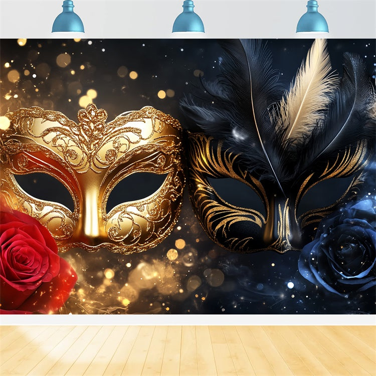Masquerade Backdrops Sparkle Feather Mask Party Backdrop CSH5-216