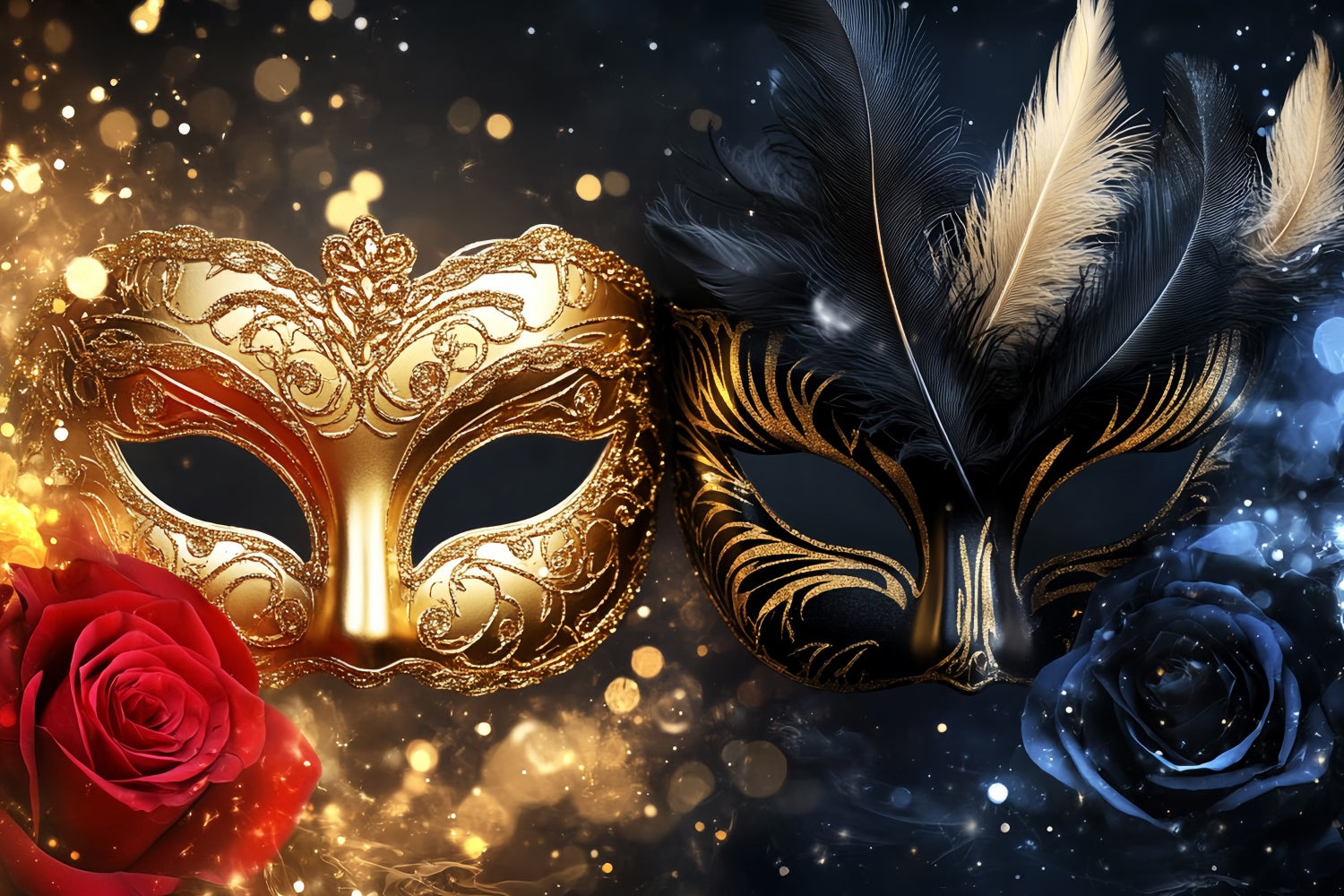 Masquerade Backdrops Sparkle Feather Mask Party Backdrop CSH5-216