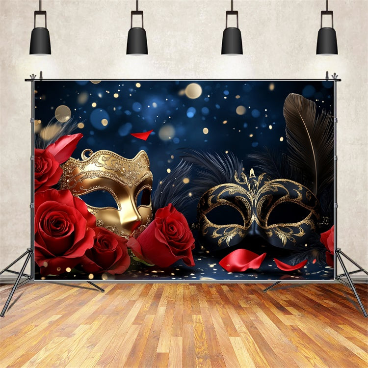 Masquerade Backdrop Ideas Gold Mask Petal Romance Backdrop CSH5-217