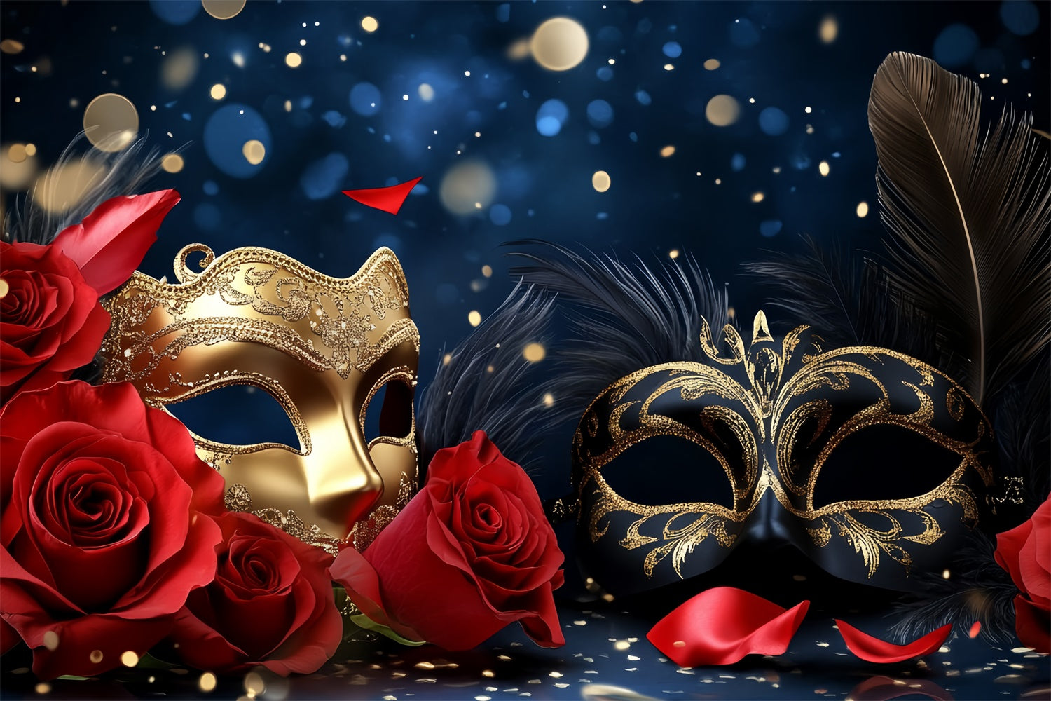 Masquerade Backdrop Ideas Gold Mask Petal Romance Backdrop CSH5-217