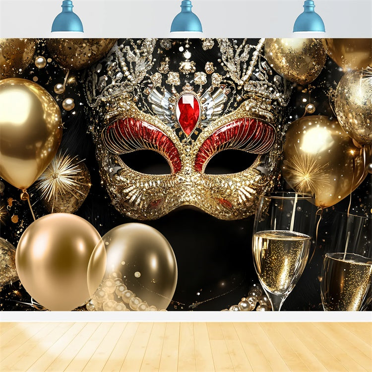 Masquerade Ball Photo Backdrop Red Gem Mask Champagne Backdrop CSH5-218