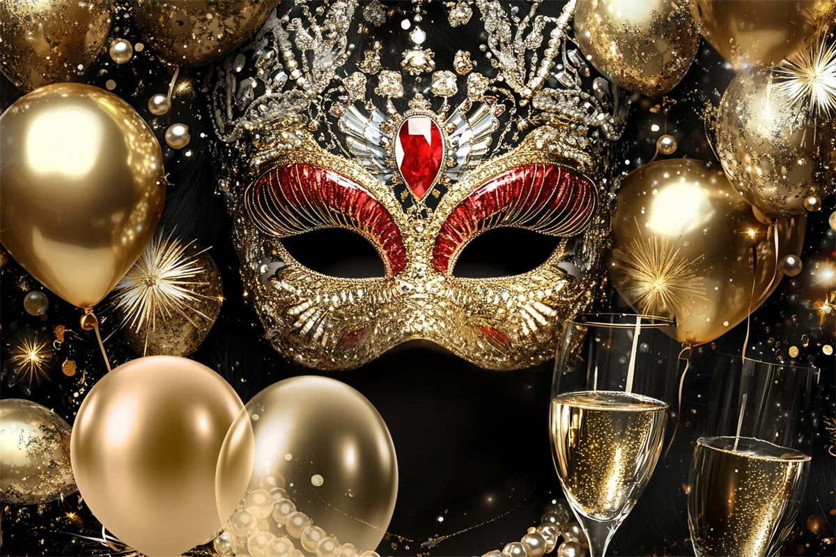 Masquerade Ball Photo Backdrop Red Gem Mask Champagne Backdrop CSH5-218