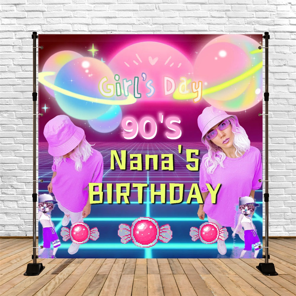 Customized Birthday Backdrop Pink Sugar Retro 90's Photo Backdrop CSH5-22