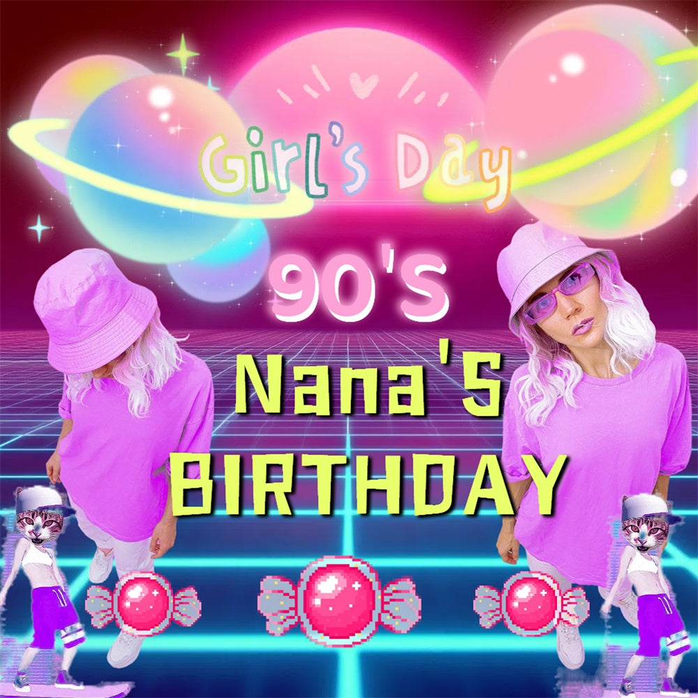Customized Birthday Backdrop Pink Sugar Retro 90's Photo Backdrop CSH5-22