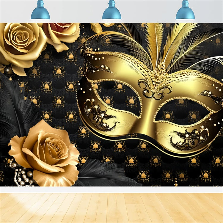 Masquerade Backdrops Vintage Floral Feather Mask Backdrop CSH5-220