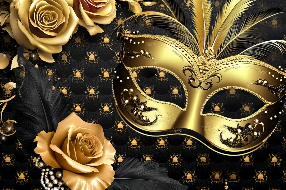 Masquerade Backdrops Vintage Floral Feather Mask Backdrop CSH5-220
