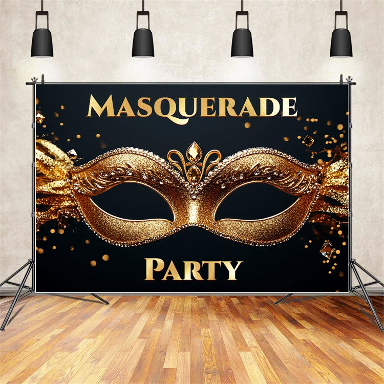 Masquerade Party Ideas Dazzling Gold Gemstone Mask Backdrop CSH5-221